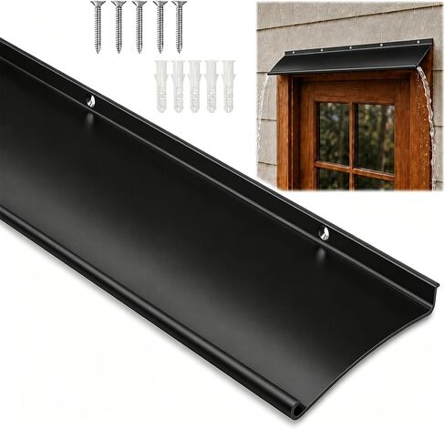 4" Extra-Wide Door Rain Drip Guard, Heavy Duty Aluminum Window Rain Diverter, Door Rain Deflector with Pre Drilled Holes and Expansion Screws (Black, 1pcs) in Kuwait