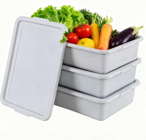 Zopnny 3 Pack Bus Tubs Commercial, 13 L Meat Tubs with Lids, Grey | Restaurant Dish Tub, Food Grade in Kuwait