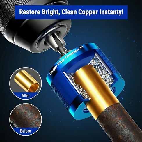 1/2" & 3/4" & 1" Metal Copper Pipe Cleaner Kit with Heavy-Duty Drill Attachment,6 Wire Bore Brushes & 6 Replaceable Blades, Tube Cleaning Tool for Plumbing in Kuwait