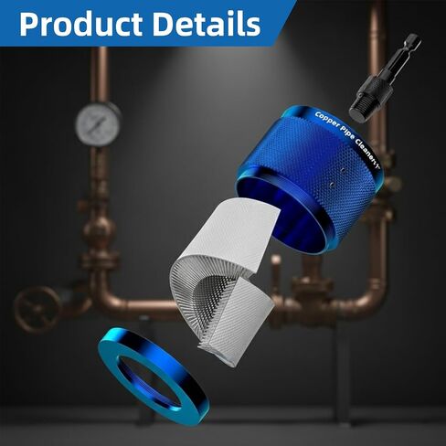 1/2" & 3/4" & 1" Metal Copper Pipe Cleaner Kit with Heavy-Duty Drill Attachment,6 Wire Bore Brushes & 6 Replaceable Blades, Tube Cleaning Tool for Plumbing in Kuwait