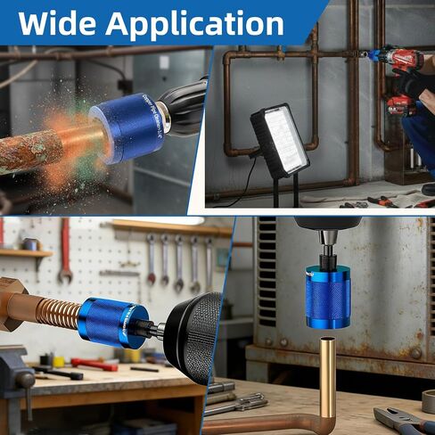 1/2" & 3/4" & 1" Metal Copper Pipe Cleaner Kit with Heavy-Duty Drill Attachment,6 Wire Bore Brushes & 6 Replaceable Blades, Tube Cleaning Tool for Plumbing in Kuwait