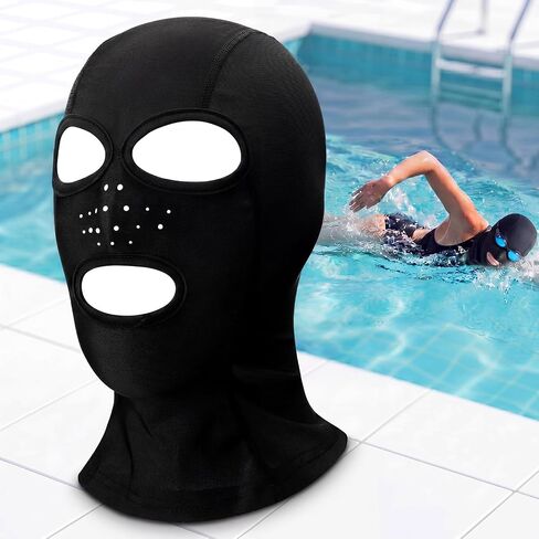 قبعة السباحة Hercicy Facekini 3 فتحات غطاء قناع الوجه الكامل للسباحة قبعة بالاكلافا للنساء والرجال Facekini مع أغطية الرقبة للحماية من أشعة الشمس فوق البنفسجية باللون الأسود قابل للتنفس لحمام السباحة والشاطئ والمحيط والغطس في الصيف in Kuwait