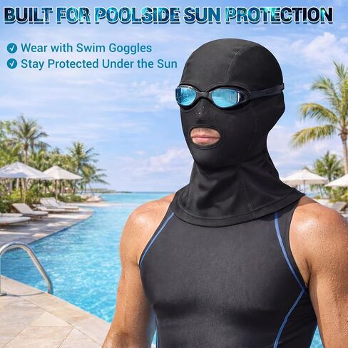 قبعة السباحة Hercicy Facekini 3 فتحات غطاء قناع الوجه الكامل للسباحة قبعة بالاكلافا للنساء والرجال Facekini مع أغطية الرقبة للحماية من أشعة الشمس فوق البنفسجية باللون الأسود قابل للتنفس لحمام السباحة والشاطئ والمحيط والغطس في الصيف in Kuwait