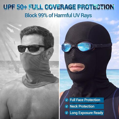 قبعة السباحة Hercicy Facekini 3 فتحات غطاء قناع الوجه الكامل للسباحة قبعة بالاكلافا للنساء والرجال Facekini مع أغطية الرقبة للحماية من أشعة الشمس فوق البنفسجية باللون الأسود قابل للتنفس لحمام السباحة والشاطئ والمحيط والغطس في الصيف in Kuwait