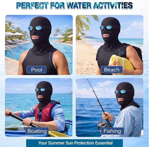 قبعة السباحة Hercicy Facekini 3 فتحات غطاء قناع الوجه الكامل للسباحة قبعة بالاكلافا للنساء والرجال Facekini مع أغطية الرقبة للحماية من أشعة الشمس فوق البنفسجية باللون الأسود قابل للتنفس لحمام السباحة والشاطئ والمحيط والغطس في الصيف in Kuwait
