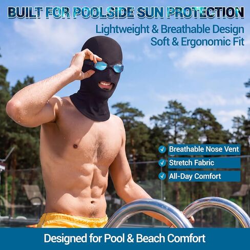 قبعة السباحة Hercicy Facekini 3 فتحات غطاء قناع الوجه الكامل للسباحة قبعة بالاكلافا للنساء والرجال Facekini مع أغطية الرقبة للحماية من أشعة الشمس فوق البنفسجية باللون الأسود قابل للتنفس لحمام السباحة والشاطئ والمحيط والغطس في الصيف in Kuwait