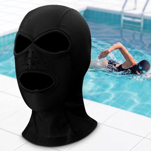 قبعة السباحة Hercicy Facekini 3 فتحات غطاء قناع الوجه الكامل للسباحة قبعة بالاكلافا للنساء والرجال Facekini مع أغطية الرقبة للحماية من أشعة الشمس فوق البنفسجية باللون الأسود قابل للتنفس لحمام السباحة والشاطئ والمحيط والغطس في الصيف in Kuwait