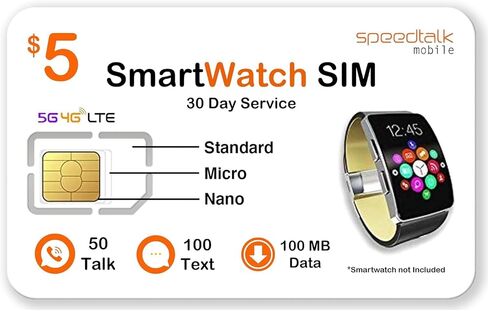 Speedtalk Mobile Smart Watch Kit Kit - 5G 4G LTE Wearables | نقاش غير محدود ونص بيانات 2GB | 3 في 1 Triple-Cut SIM | خطة مسبقة الدفع | Smartwatch وخدمة لاسلكية يمكن ارتداؤها in Kuwait