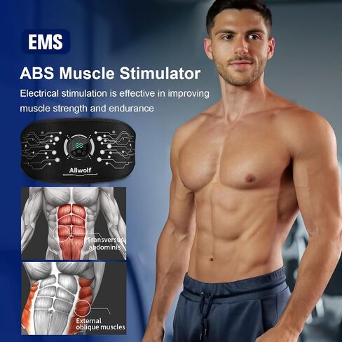 حزام اللياقة البدنية Ab Stimulator Muscle Toner، حزام اللياقة البدنية لتحفيز عضلات البطن للرجال والنساء باللون الأسود in Kuwait