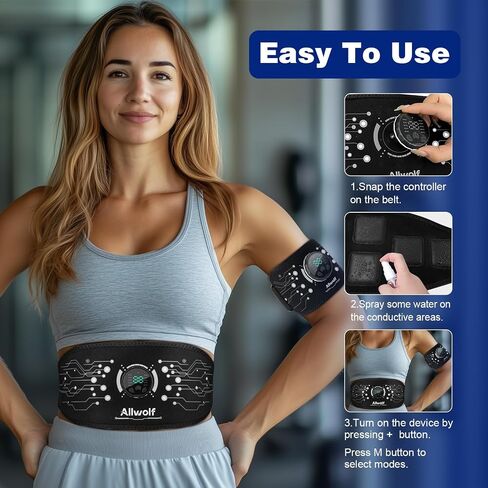 حزام اللياقة البدنية Ab Stimulator Muscle Toner، حزام اللياقة البدنية لتحفيز عضلات البطن للرجال والنساء باللون الأسود in Kuwait