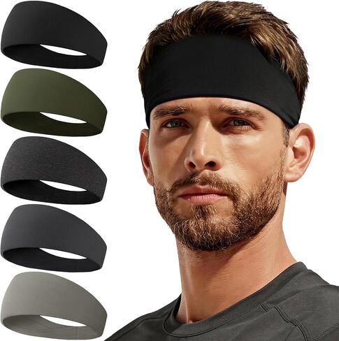 5 Pack Running Headbands, Workout Sweat Band Moisture Wicking Sports Headband for Men/Women in Saudi Arabia