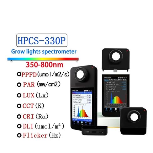 مقياس الطيف المحمول HPCS330P PPFD PAR DLI متر وميض اختبار لوكس CCT تستر 350-800nm ​​محلل طيف المختبر لمصابيح LED المتنامية حساسية عالية، خطأ منخفض in Kuwait
