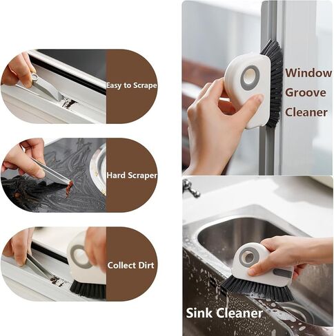 2 in 1 Groove Cleaning Brush Window Track Cleaning Tools,Multifunction Hard Bristle Crevice Cleaning Brush with Hidden Scraper, Grout Cleaner Grip Brush for Sliding Door Track(White,1PCS) in Kuwait