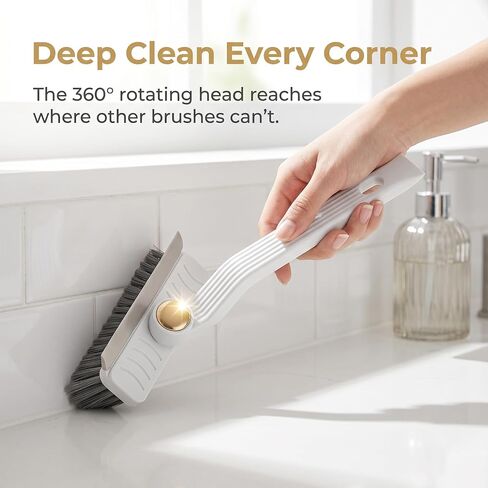 4-in-1 Multi-Purpose Cleaning Brush with Rotating, Reusable Plastic Handle, Portable Gap Scrubber for Bathroom and Kitchen Tile, Wall and Floor Cleaning，White in Kuwait