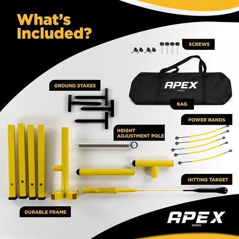 مدرب أرجوحة البيسبول من Apex Sports - مدرب ممارسة الضرب قابل للتعديل مع أشرطة مقاومة الطاقة لميكانيكا الضرب وسرعة التأرجح والتوقيت in Kuwait