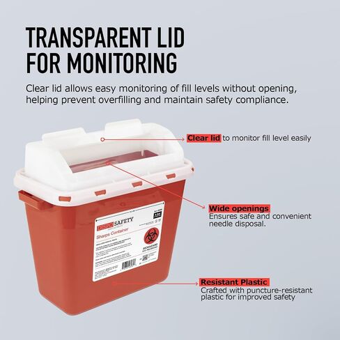 Dynarex Dispo Safety Sharps Container - 3 gal. - Puncture-Resistant Biohazard Container for Safe Hazardous Waste Disposal - 7.17" × 15.59" × 11.26" - 1 Count in Kuwait