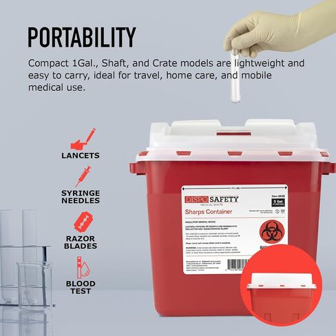 Dynarex Dispo Safety Sharps Container - 3 gal. - Puncture-Resistant Biohazard Container for Safe Hazardous Waste Disposal - 7.17" × 15.59" × 11.26" - 1 Count in Kuwait