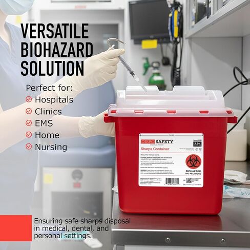 Dynarex Dispo Safety Sharps Container - 3 gal. - Puncture-Resistant Biohazard Container for Safe Hazardous Waste Disposal - 7.17" × 15.59" × 11.26" - 1 Count in Kuwait