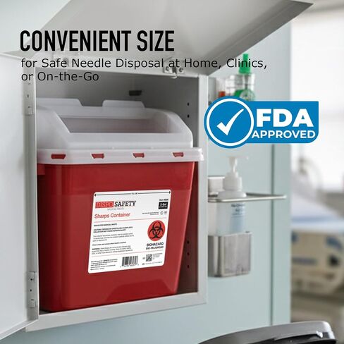 Dynarex Dispo Safety Sharps Container - 3 gal. - Puncture-Resistant Biohazard Container for Safe Hazardous Waste Disposal - 7.17" × 15.59" × 11.26" - 1 Count in Kuwait
