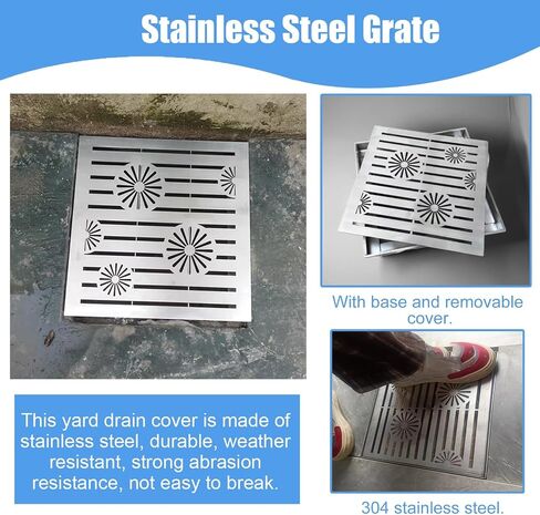 Stainless Steel Drain Grate Cover - 15cm x 15cm (5.9" x 5.9") for Outdoor Driveway, Pavement & Yard - Durable Catch Basin Drain Cover, Prevents Clogs & Enhances Drainage in Kuwait