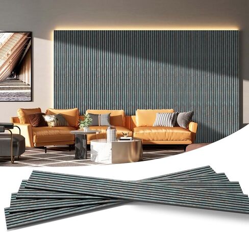 Wood Slat Acoustic Wall Panels, Sound Absorbing Wall Panels for Interior Walls, Modern Decorative Wall Panels for Living Room Bedroom Office, 4 Pack 12.6 x 93.9 Inches(Vintage blue,) in Kuwait