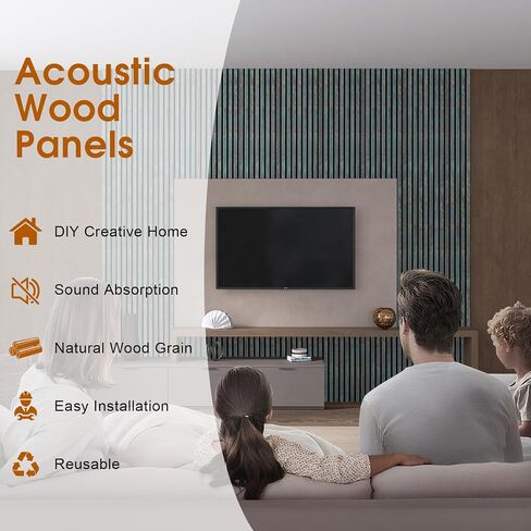 Wood Slat Acoustic Wall Panels, Sound Absorbing Wall Panels for Interior Walls, Modern Decorative Wall Panels for Living Room Bedroom Office, 4 Pack 12.6 x 93.9 Inches(Vintage blue,) in Kuwait