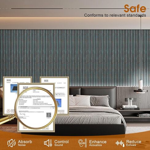 Wood Slat Acoustic Wall Panels, Sound Absorbing Wall Panels for Interior Walls, Modern Decorative Wall Panels for Living Room Bedroom Office, 4 Pack 12.6 x 93.9 Inches(Vintage blue,) in Kuwait