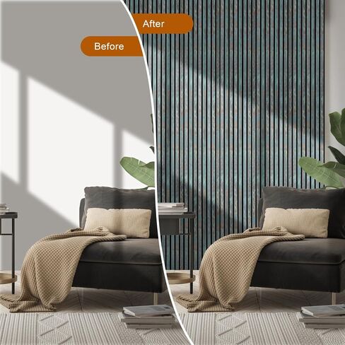 Wood Slat Acoustic Wall Panels, Sound Absorbing Wall Panels for Interior Walls, Modern Decorative Wall Panels for Living Room Bedroom Office, 4 Pack 12.6 x 93.9 Inches(Vintage blue,) in Kuwait