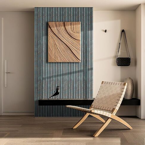 Wood Slat Acoustic Wall Panels, Sound Absorbing Wall Panels for Interior Walls, Modern Decorative Wall Panels for Living Room Bedroom Office, 4 Pack 12.6 x 93.9 Inches(Vintage blue,) in Kuwait