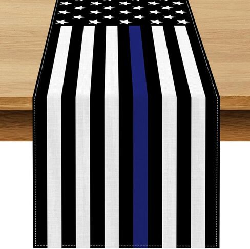 Thin Blue Line American Police Table Runner USA Police Theme Party Decoration Law Enforcement Dining Room Home Kitchen Table Decor (13" x 72") in Kuwait