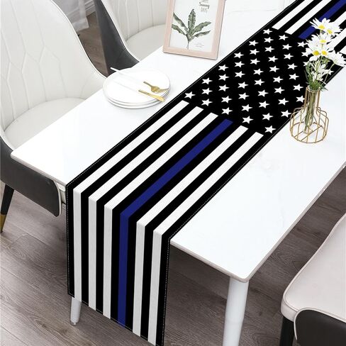 Thin Blue Line American Police Table Runner USA Police Theme Party Decoration Law Enforcement Dining Room Home Kitchen Table Decor (13" x 72") in Kuwait