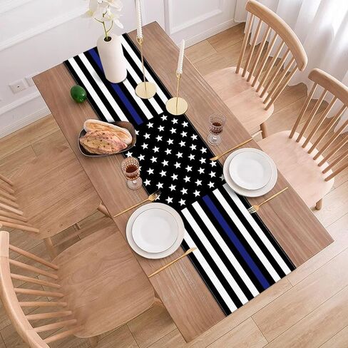 Thin Blue Line American Police Table Runner USA Police Theme Party Decoration Law Enforcement Dining Room Home Kitchen Table Decor (13" x 72") in Kuwait