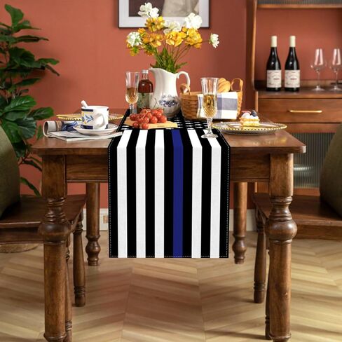 Thin Blue Line American Police Table Runner USA Police Theme Party Decoration Law Enforcement Dining Room Home Kitchen Table Decor (13" x 72") in Kuwait