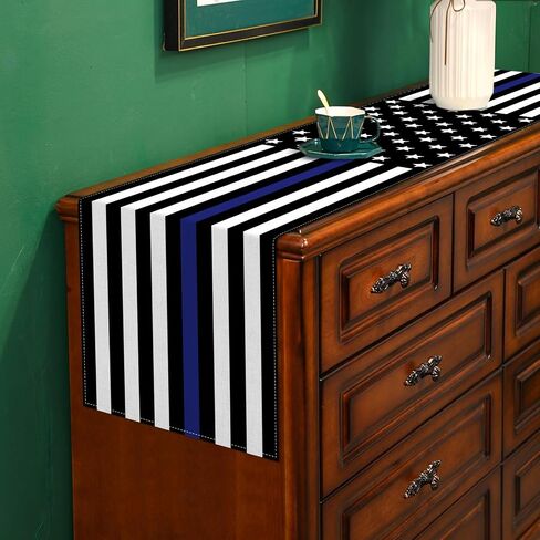 Thin Blue Line American Police Table Runner USA Police Theme Party Decoration Law Enforcement Dining Room Home Kitchen Table Decor (13" x 72") in Kuwait