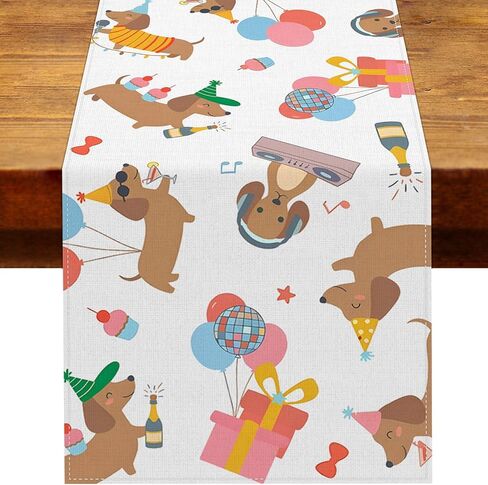 Dachshund Birthday Party Decorations Puppy Dog Table Runner Cartoon Sausage Wiener Themed Celebration Home Kitchen Dining Room Table Decor in Kuwait