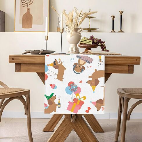 Dachshund Birthday Party Decorations Puppy Dog Table Runner Cartoon Sausage Wiener Themed Celebration Home Kitchen Dining Room Table Decor in Kuwait
