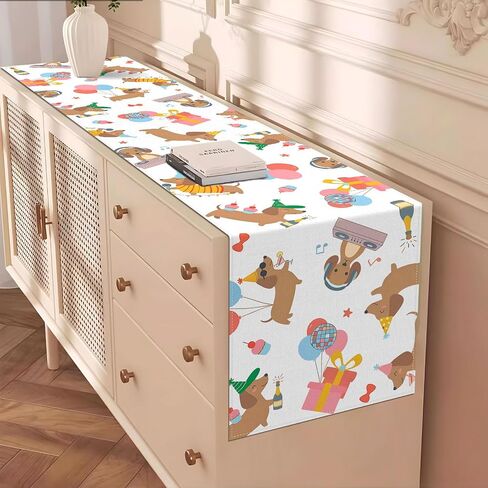 Dachshund Birthday Party Decorations Puppy Dog Table Runner Cartoon Sausage Wiener Themed Celebration Home Kitchen Dining Room Table Decor in Kuwait