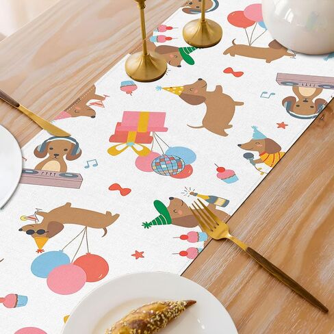 Dachshund Birthday Party Decorations Puppy Dog Table Runner Cartoon Sausage Wiener Themed Celebration Home Kitchen Dining Room Table Decor in Kuwait