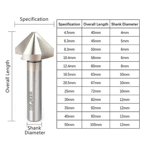 1Pcs 4.5-50mm 3 Flute 90 Degree HSS M2 6542 Countersink Chamfering Tool Drill Bits for Stainless Steel Aluminum Alloy(30mm) in Kuwait