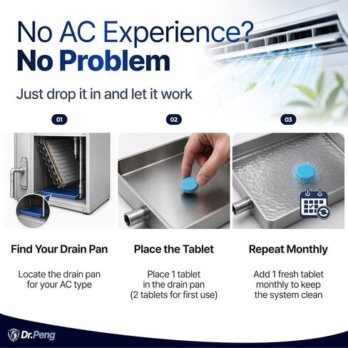 AC Drain Pan Tablets (200 Count) – HVAC Drain Pan Tablets – Prevents Clogs, Buildup & Odor – Professional Formula – For Central AC, Mini-Split, Portable AC, Window Unit & Dehumidifier in Kuwait