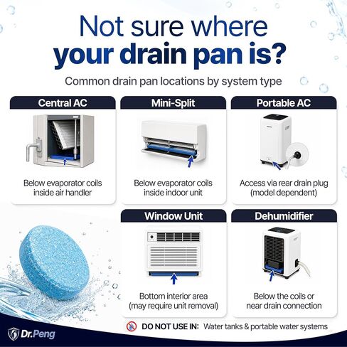 AC Drain Pan Tablets (200 Count) – HVAC Drain Pan Tablets – Prevents Clogs, Buildup & Odor – Professional Formula – For Central AC, Mini-Split, Portable AC, Window Unit & Dehumidifier in Kuwait