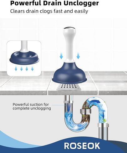 ROSEOK Sink Plunger, Mini Plunger with Short Handle, Powerful Plunger Unclogging Tool for Kitchen Sink, Bathroom, Shower and Drain, Small Heavy Duty Plunger, Navy Blue,1 Pack in Kuwait