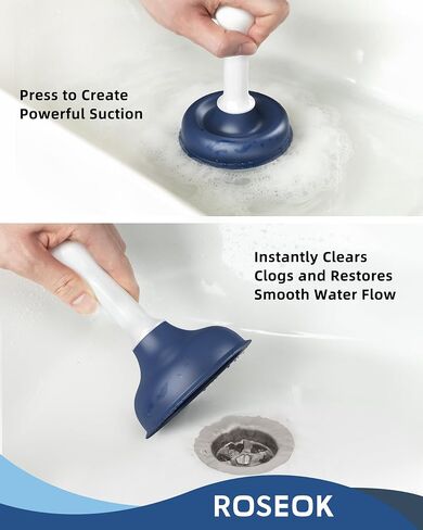 ROSEOK Sink Plunger, Mini Plunger with Short Handle, Powerful Plunger Unclogging Tool for Kitchen Sink, Bathroom, Shower and Drain, Small Heavy Duty Plunger, Navy Blue,1 Pack in Kuwait