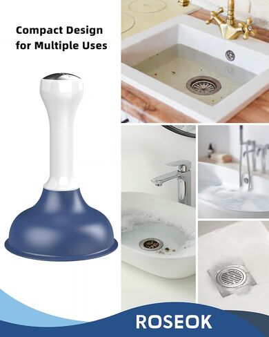 ROSEOK Sink Plunger, Mini Plunger with Short Handle, Powerful Plunger Unclogging Tool for Kitchen Sink, Bathroom, Shower and Drain, Small Heavy Duty Plunger, Navy Blue,1 Pack in Kuwait