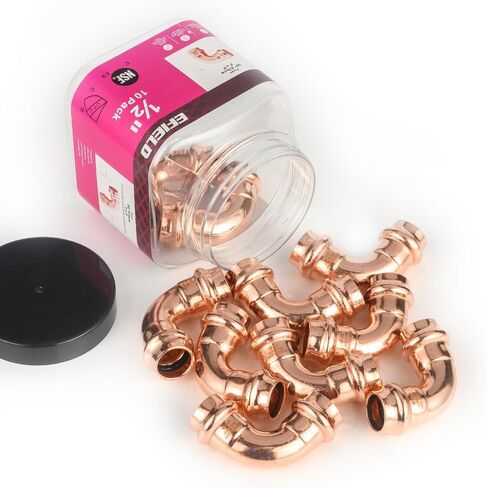 (Pack of 10) EFIELD 1/2" x 1/2" Copper Press Fit 90 Degree Elbow Fittings For Copper Tube Connection, Pro Pack, LBP Design,(PRESS004) in Kuwait