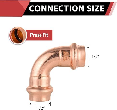 (Pack of 10) EFIELD 1/2" x 1/2" Copper Press Fit 90 Degree Elbow Fittings For Copper Tube Connection, Pro Pack, LBP Design,(PRESS004) in Kuwait