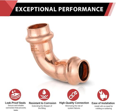 (Pack of 10) EFIELD 1/2" x 1/2" Copper Press Fit 90 Degree Elbow Fittings For Copper Tube Connection, Pro Pack, LBP Design,(PRESS004) in Kuwait