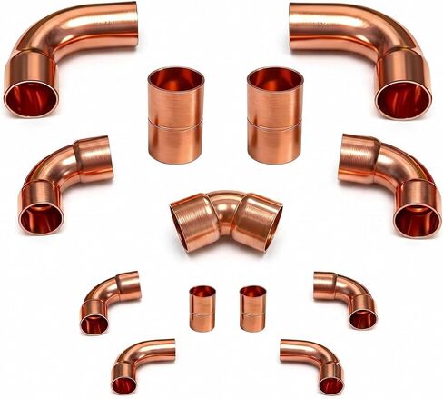 3/8 & 3/4 HVAC Copper Line Set Fittings Kit | Copper Pipe Coupling Elbow, Air Conditioning and Refrigeration, Liquid Suction Tubing, Central/Split Air Conditioning Systems in Kuwait