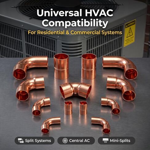 3/8 & 3/4 HVAC Copper Line Set Fittings Kit | Copper Pipe Coupling Elbow, Air Conditioning and Refrigeration, Liquid Suction Tubing, Central/Split Air Conditioning Systems in Kuwait
