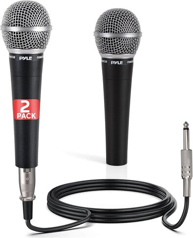 Pyle Professional Dynamic Microphone - 2-Pack Unidirectional Handheld Mic with Built-in Pop Filter, High Signal Output, 15 ft. XLR Audio Cable, Ideal for Stage, Karaoke & Studio Performances in Kuwait